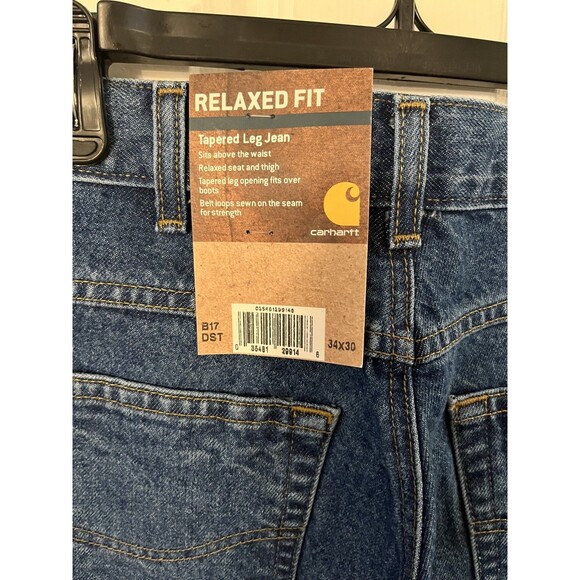 NWT Carhartt Mens 34x30 Relaxed Fit Tapered Leg Jeans Blue B17-DST New - Picture 3 of 8